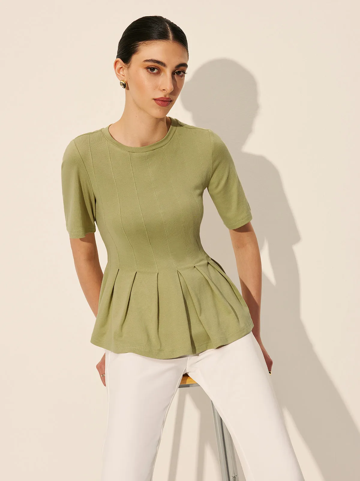 Pleated Peplum Ribbed Top sold by COMMENSE product image thumbnail 5