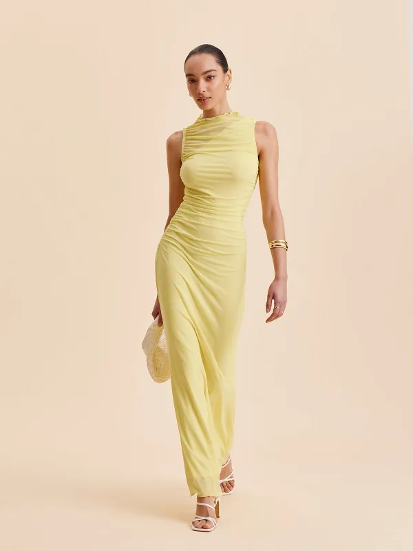 Mesh Ruched Sleeveless Dress sold by COMMENSE