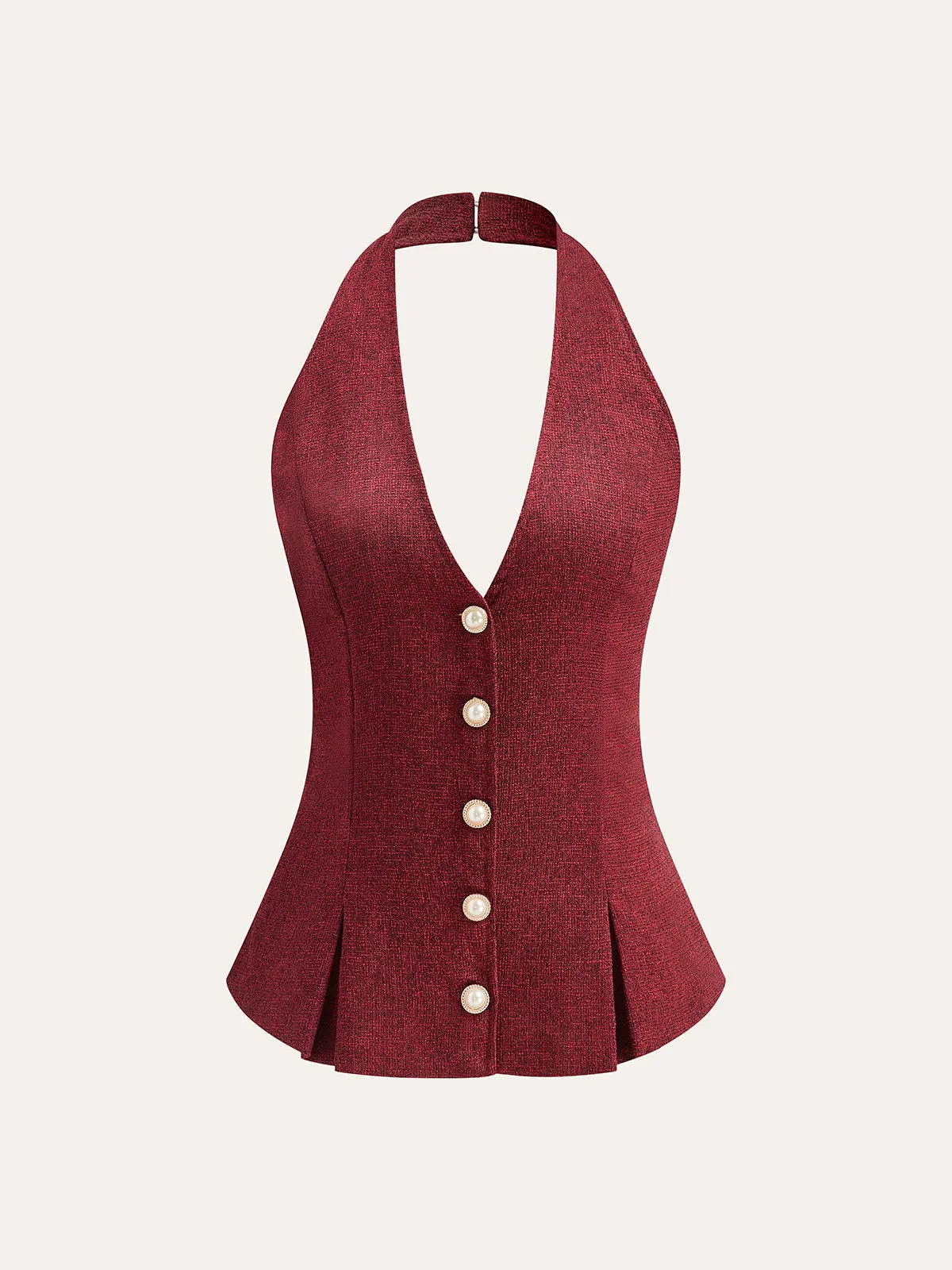 Halter Neck Pearl Button Top sold by COMMENSE