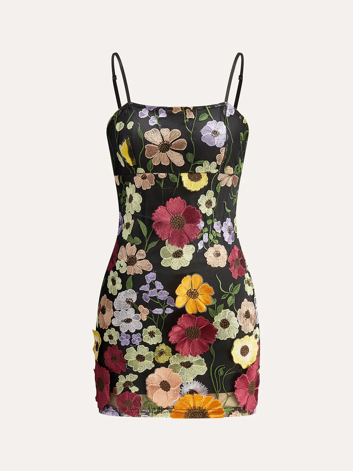 Colorful Floral Embroidered Mesh Dress sold by COMMENSE