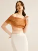 Semi-Sheer Off-Shoulder Mesh Gradient Blouse sold by COMMENSE