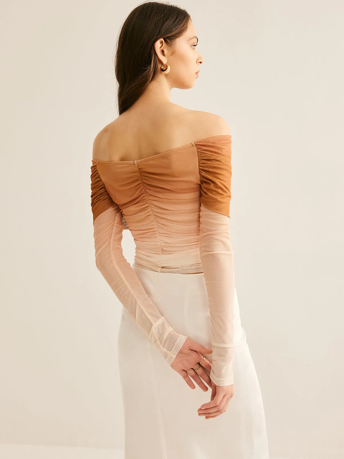 Semi-Sheer Off-Shoulder Mesh Gradient Blouse sold by COMMENSE product image thumbnail 5
