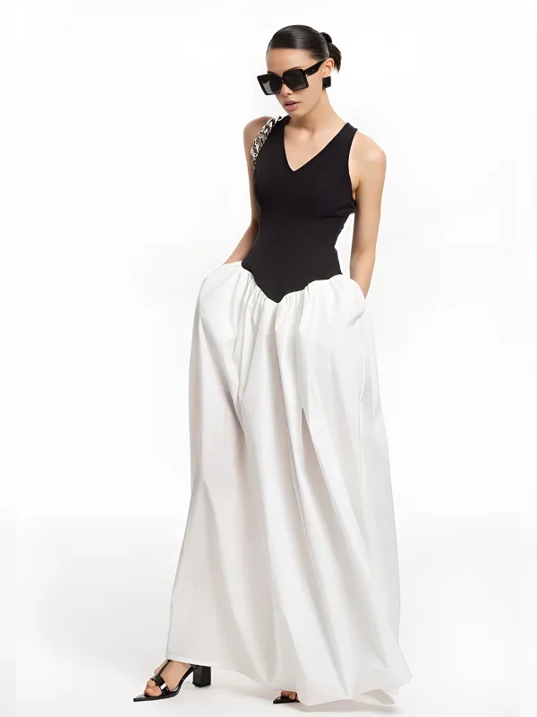 Semi-Sheer Color Block Panel Pockets Dress sold by COMMENSE
