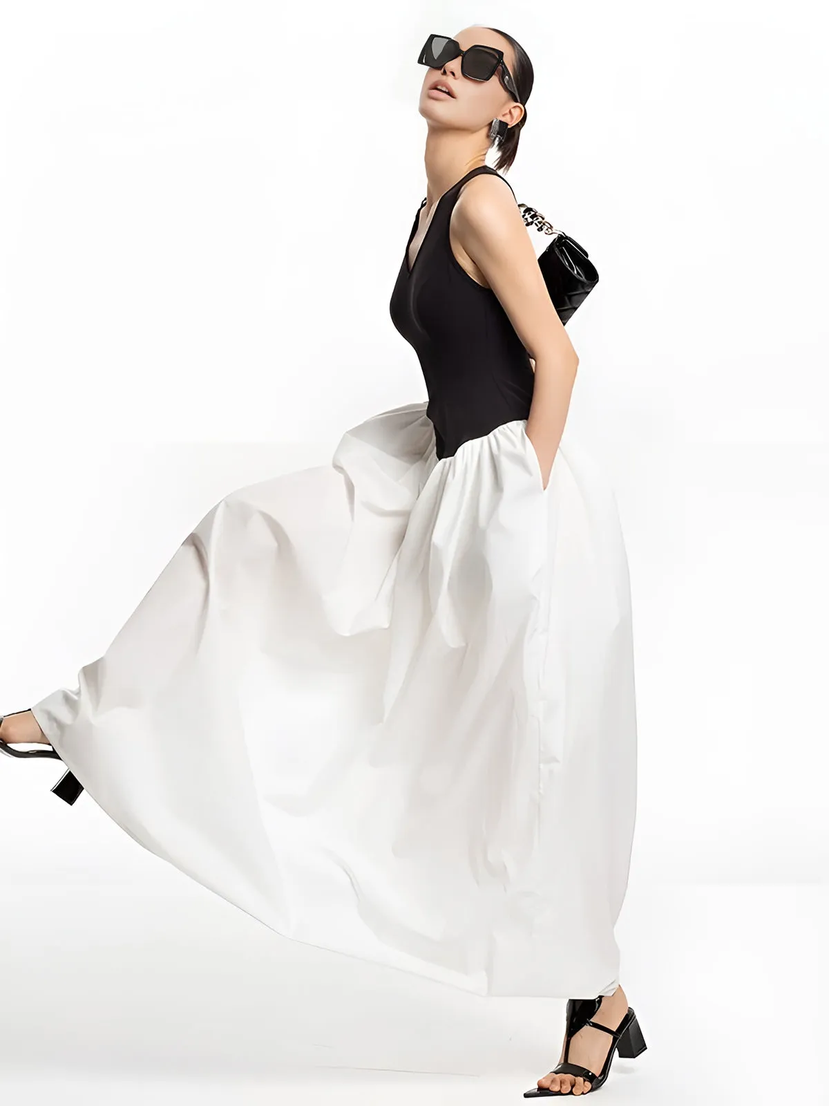 Semi-Sheer Color Block Panel Pockets Dress sold by COMMENSE product image thumbnail 2