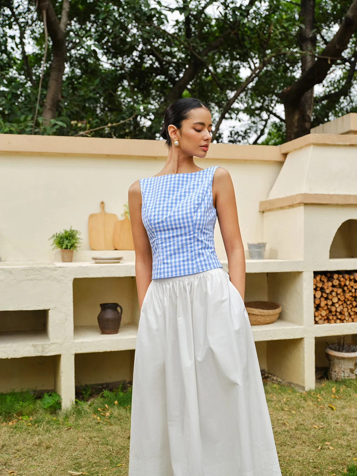 Checkerboard Bow Back Crop Top sold by COMMENSE product image thumbnail 5