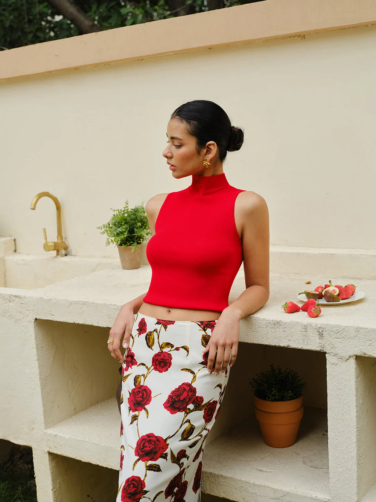 Knit Mock Neck Sleeveless Crop Top sold by COMMENSE
