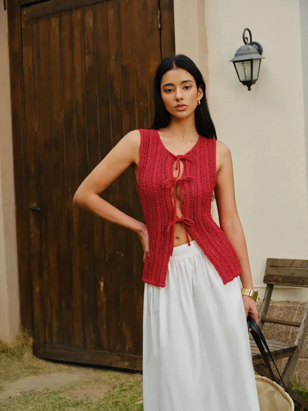 Knit Tie-Front Sleeveless Vest sold by COMMENSE