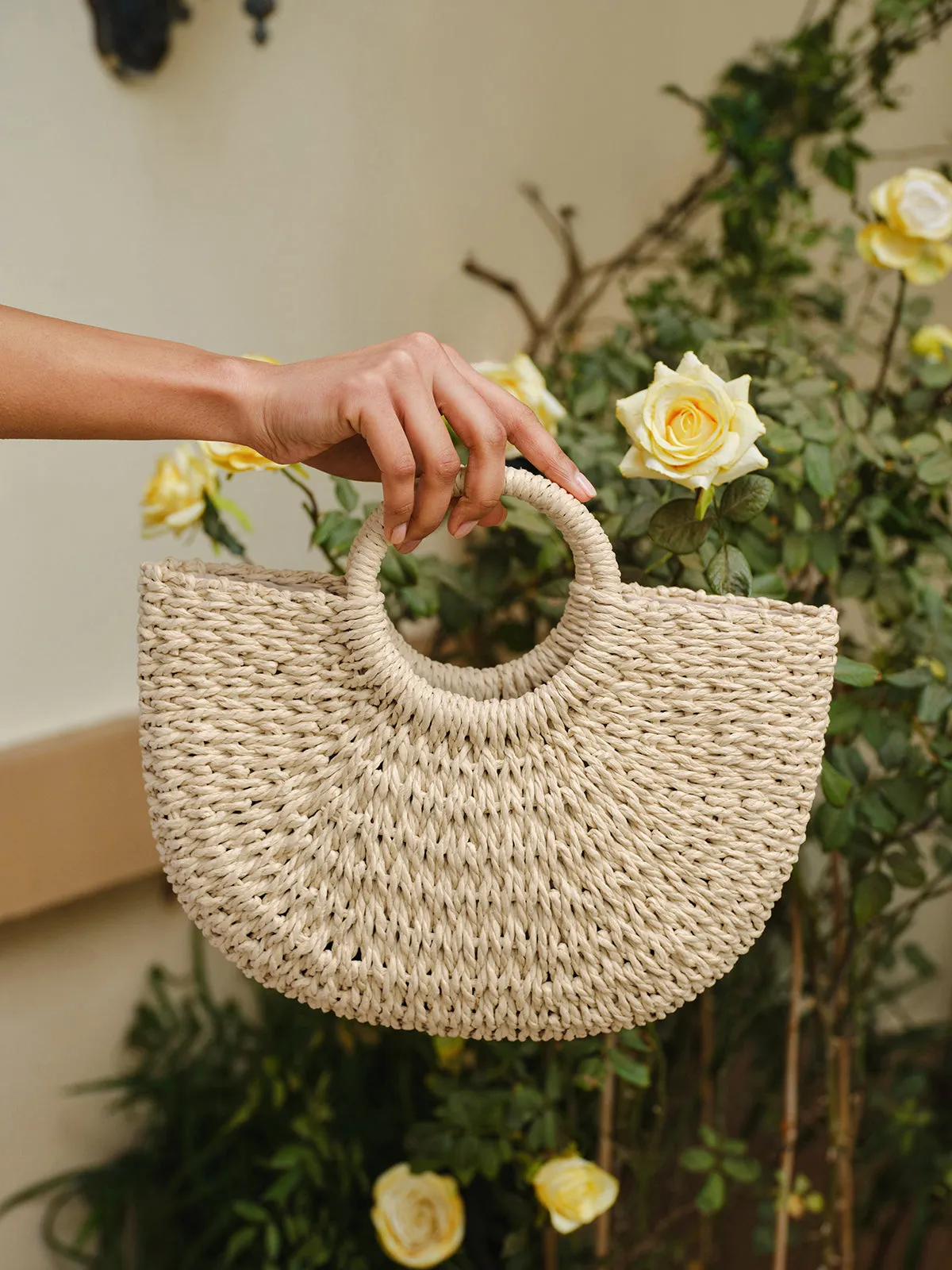 Woven Straw Half-Moon Tote Bag sold by COMMENSE product image thumbnail 2