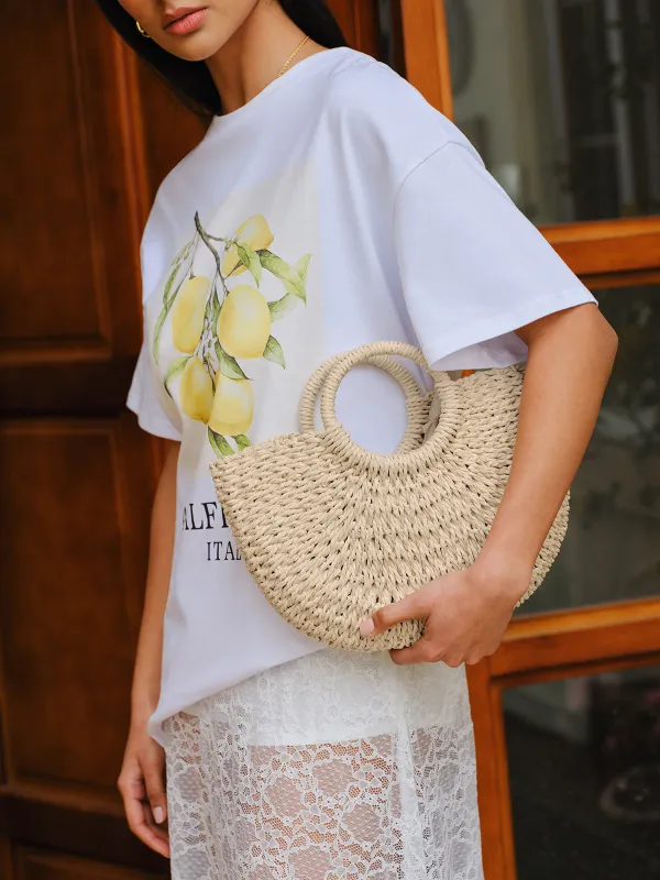 Woven Straw Half-Moon Tote Bag sold by COMMENSE