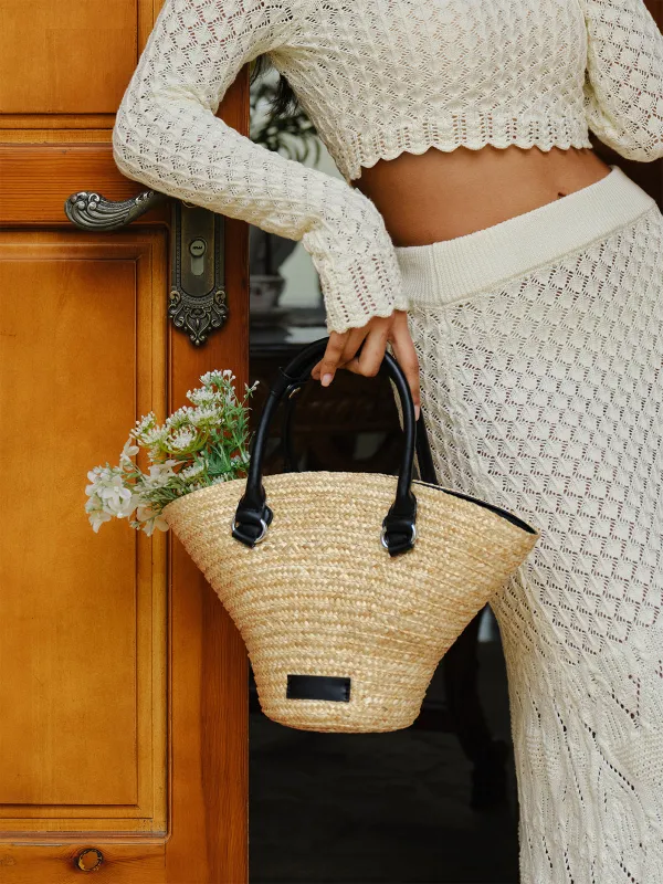 Leather Handles Straw Tote Bag sold by COMMENSE