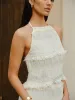 Smocked Halter Crop Top With Tiered Skirt Set sold by COMMENSE