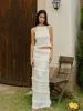 Smocked Halter Crop Top With Tiered Skirt Set sold by COMMENSE