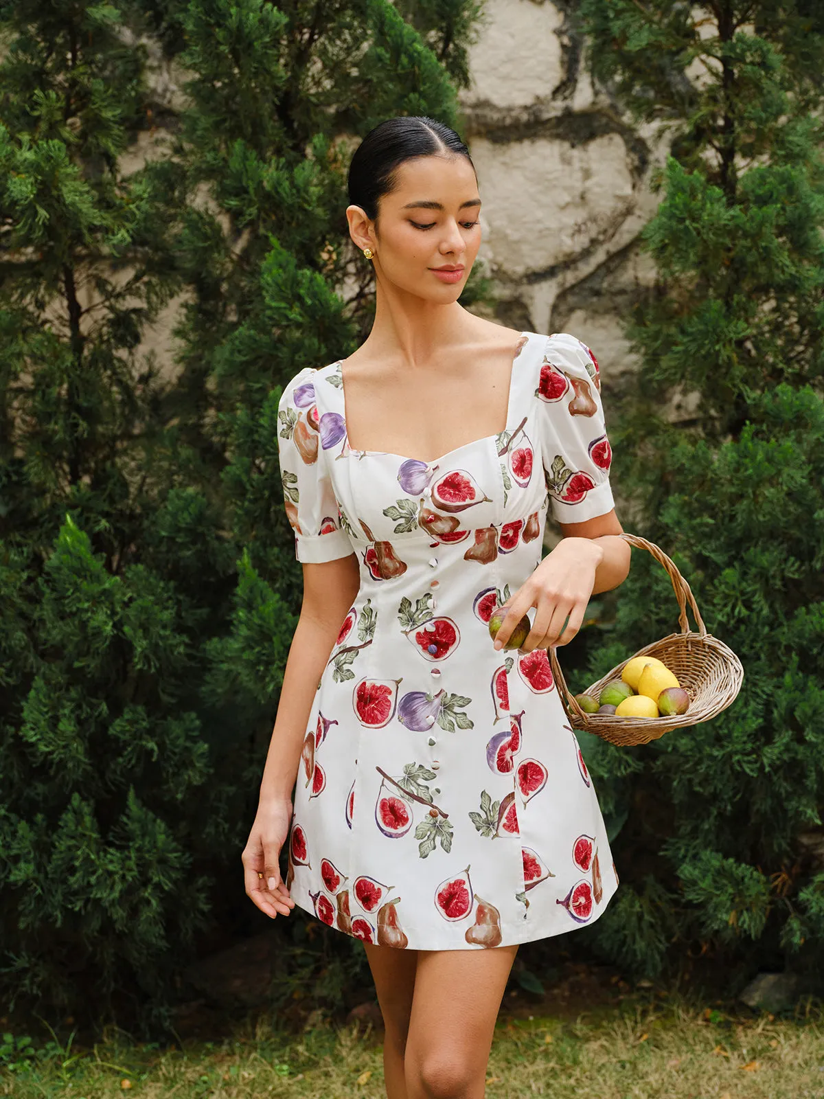 Fruit Print Button-Front Puff Sleeve Dress sold by COMMENSE product image thumbnail 5