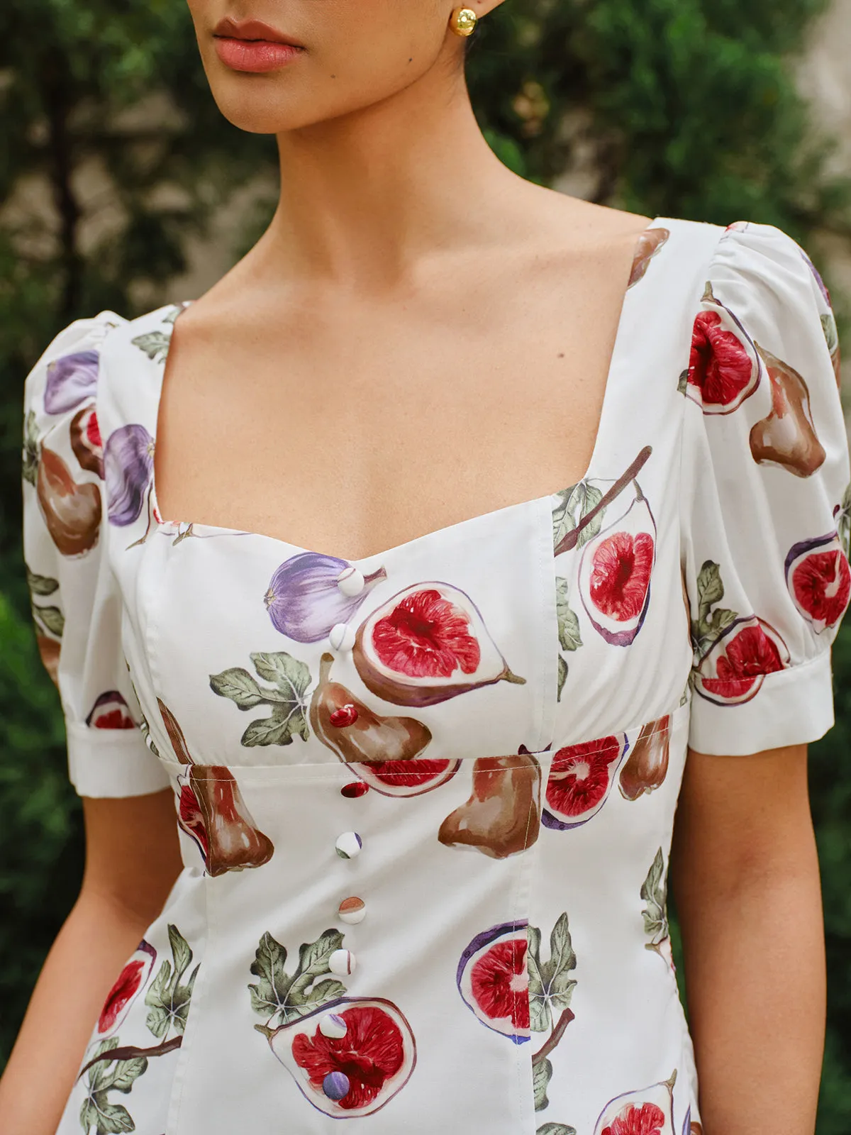 Fruit Print Button-Front Puff Sleeve Dress sold by COMMENSE product image thumbnail 2