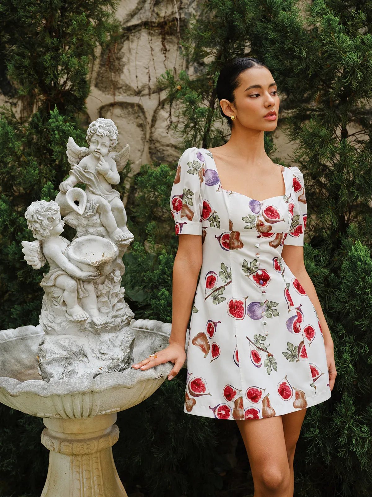Fruit Print Button-Front Puff Sleeve Dress sold by COMMENSE product image thumbnail 3