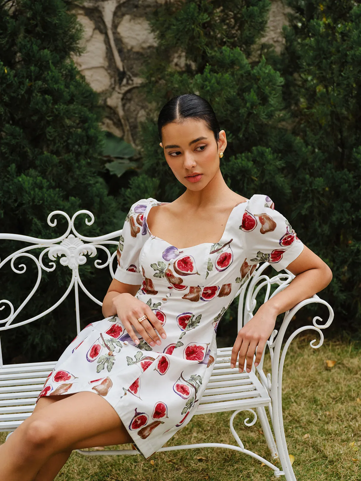 Fruit Print Button-Front Puff Sleeve Dress sold by COMMENSE product image thumbnail 4