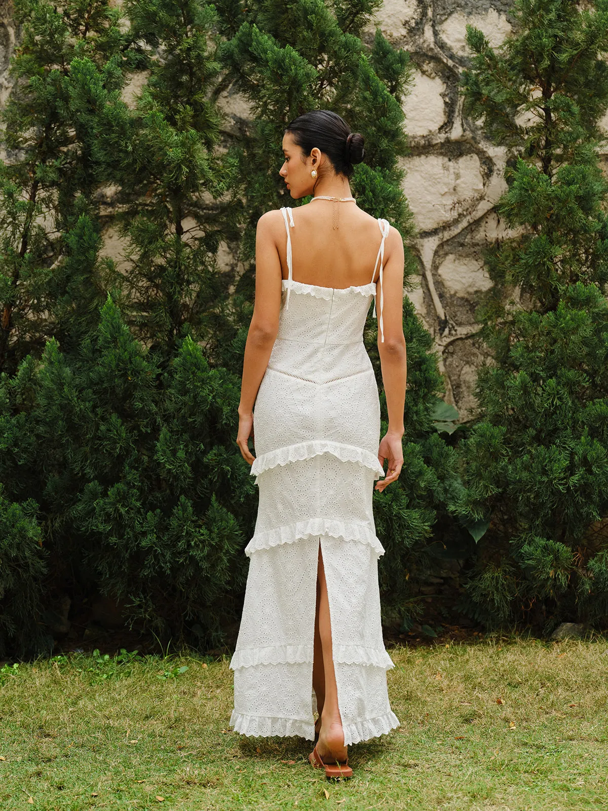 Lace-Up Tie Strap Ruffled Slit Dress sold by COMMENSE product image thumbnail 5