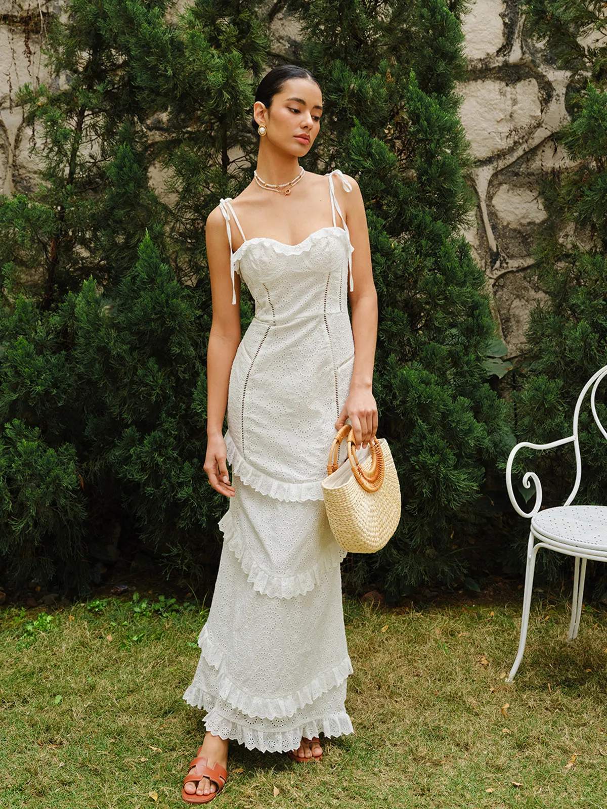 Lace-Up Tie Strap Ruffled Slit Dress sold by COMMENSE product image thumbnail 2