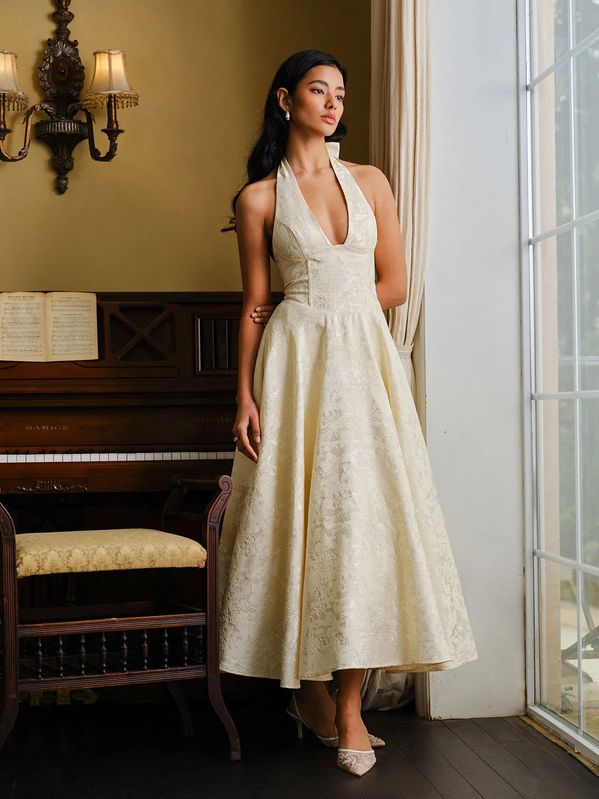 Vintage Halter Lace-Up Back Dress sold by COMMENSE product image thumbnail 2