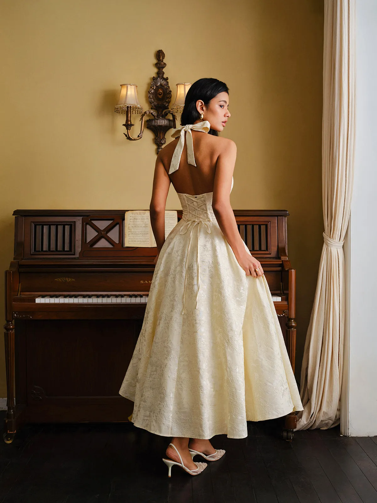 Vintage Halter Lace-Up Back Dress sold by COMMENSE product image thumbnail 3