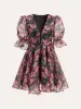 Semi-Sheer Puff Sleeve Floral Dress sold by COMMENSE