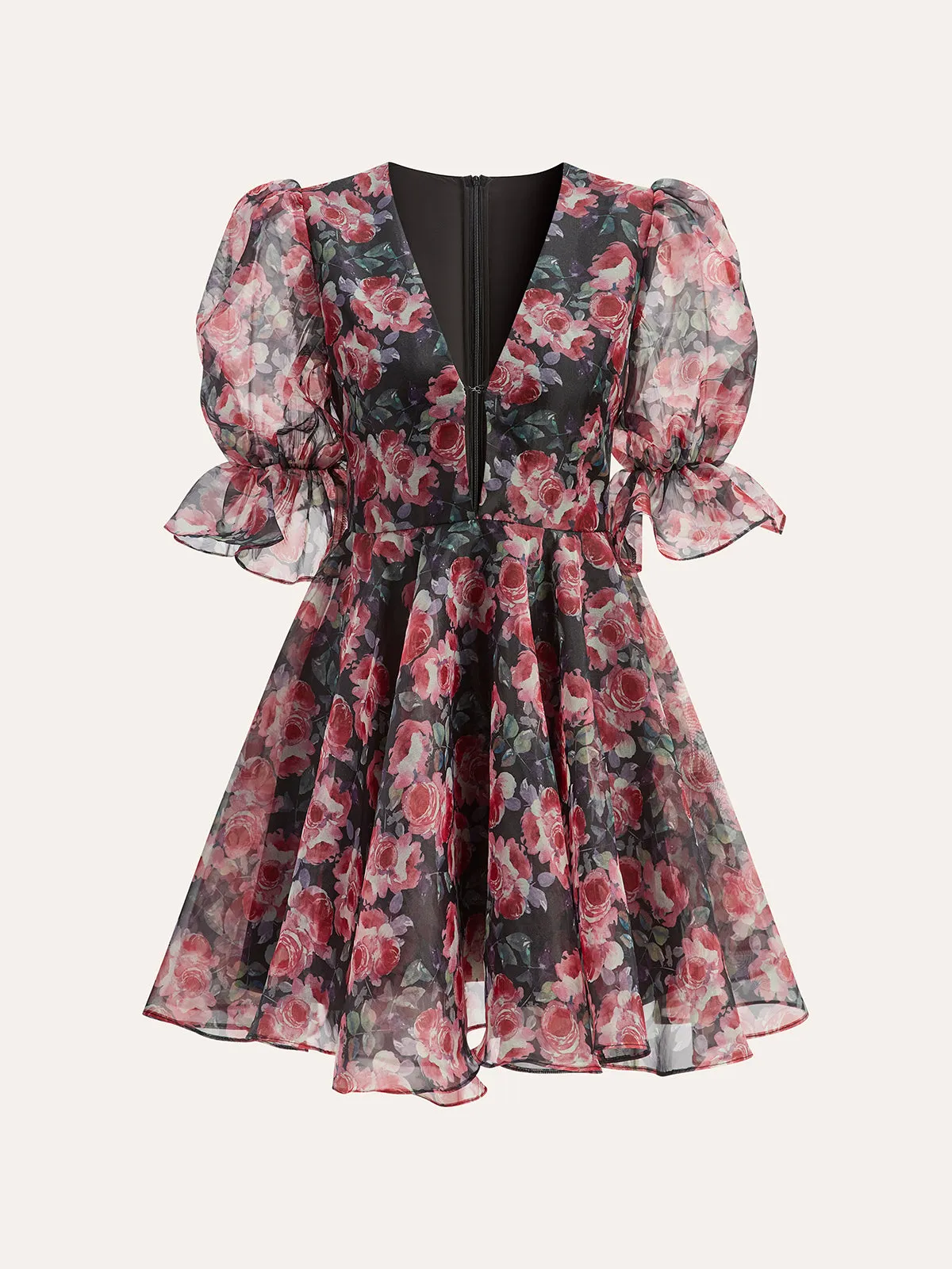 Semi-Sheer Puff Sleeve Floral Dress sold by COMMENSE product image thumbnail 2