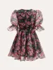Semi-Sheer Puff Sleeve Floral Dress sold by COMMENSE