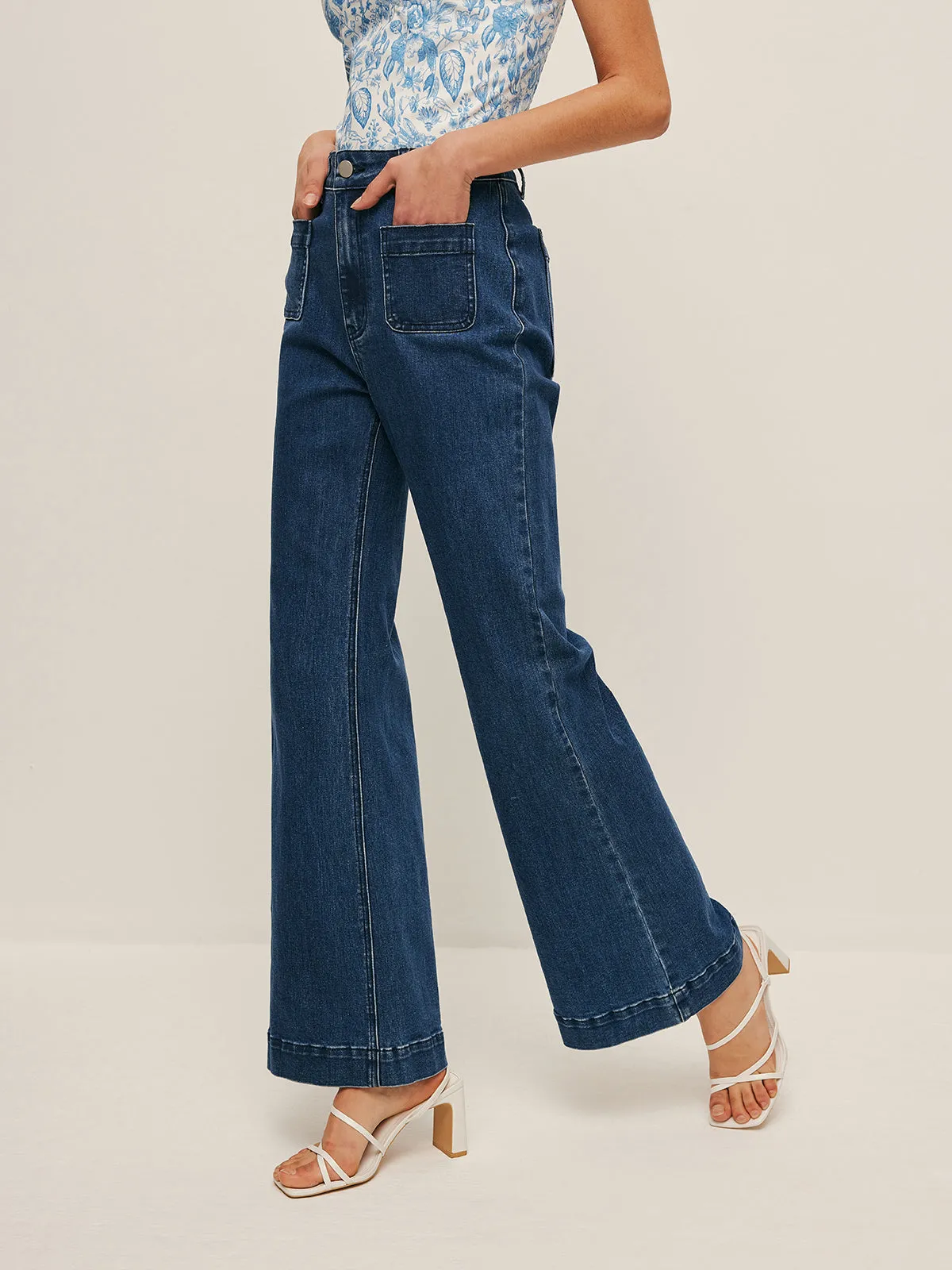 High-Waist Pocket Detail Wide-Leg Jeans sold by COMMENSE product image thumbnail 4