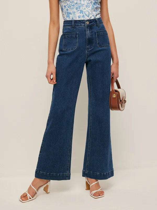 High-Waist Pocket Detail Wide-Leg Jeans sold by COMMENSE