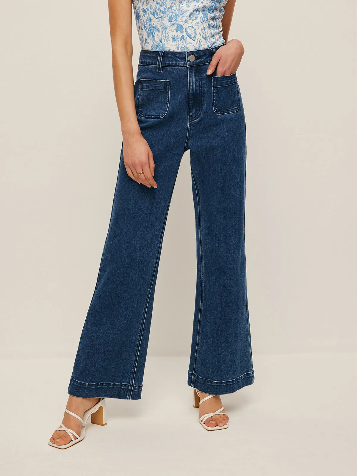 High-Waist Pocket Detail Wide-Leg Jeans sold by COMMENSE product image thumbnail 3