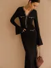 Elegant Contrast Binding Ruffle Slim Dress Without Belt sold by COMMENSE