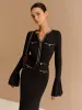 Elegant Contrast Binding Ruffle Slim Dress Without Belt sold by COMMENSE