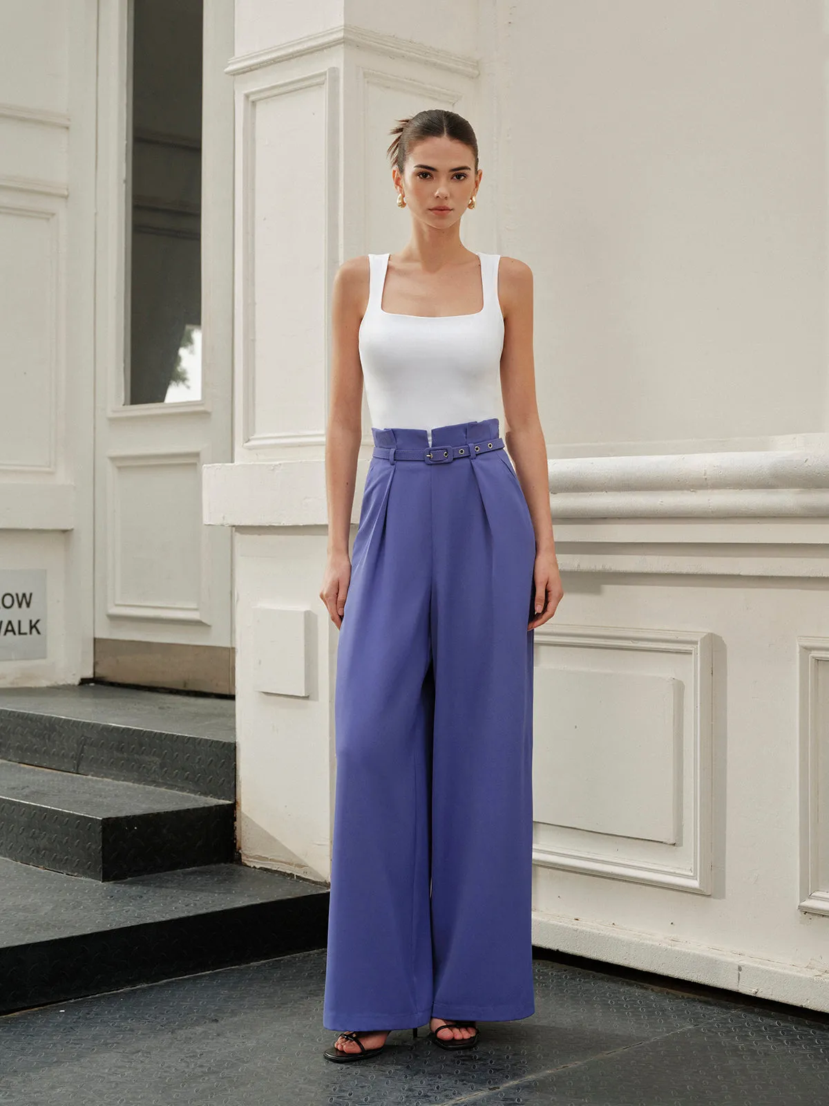 High-Waist Belted Wide-Leg Pants sold by COMMENSE product image thumbnail 2