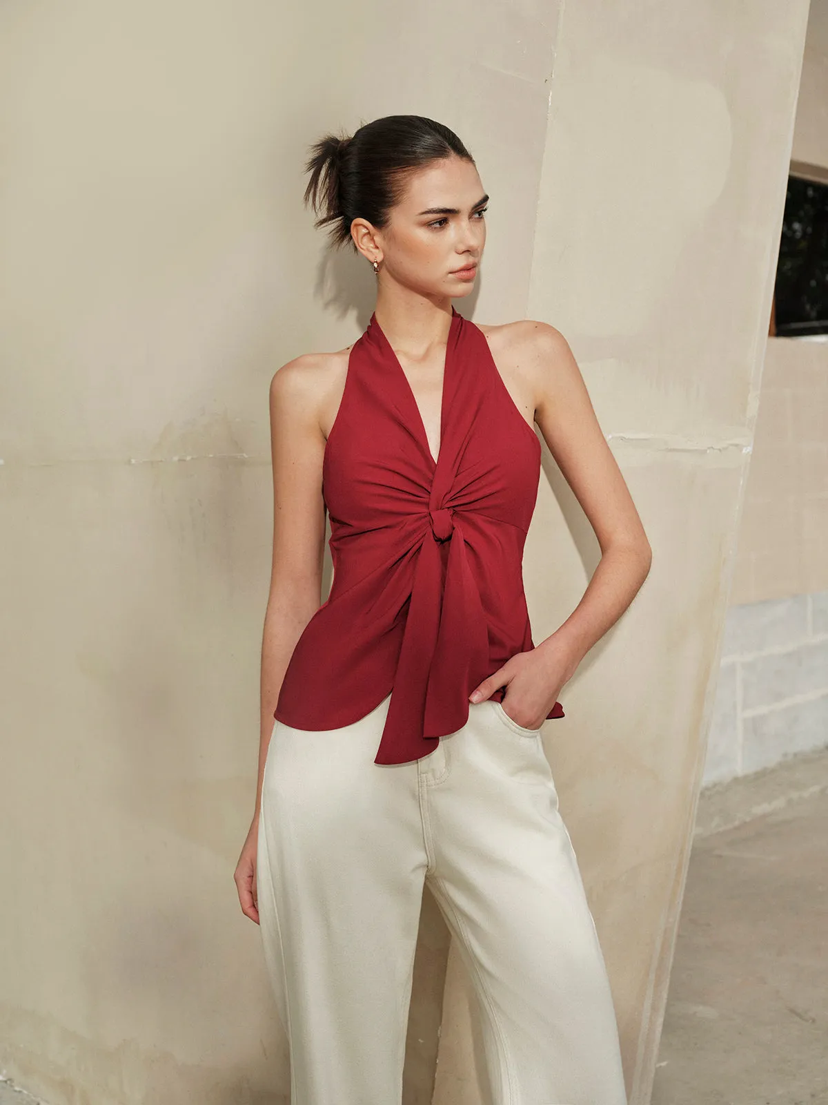 Halter Neck Knotted Front Top sold by COMMENSE product image thumbnail 5