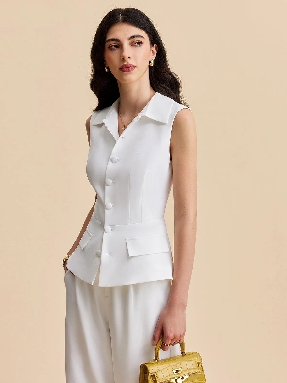 Pockets Buttoned Sleeveless Pants Set sold by COMMENSE product image thumbnail 3