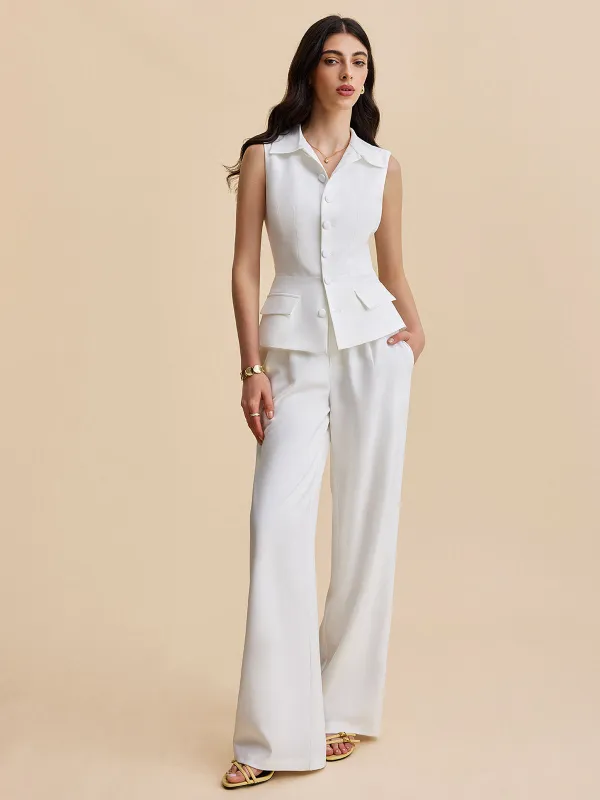 Pockets Buttoned Sleeveless Pants Set sold by COMMENSE