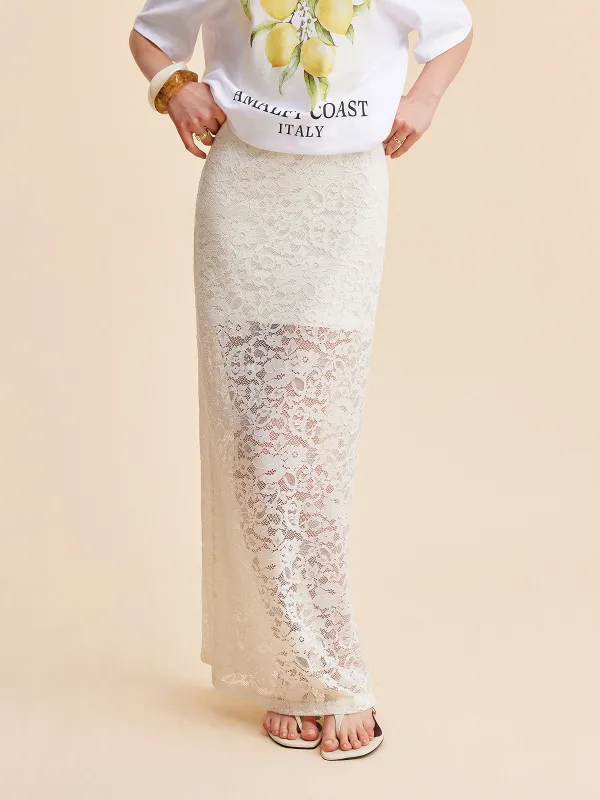 Semi-Sheer Lace Skirt sold by COMMENSE