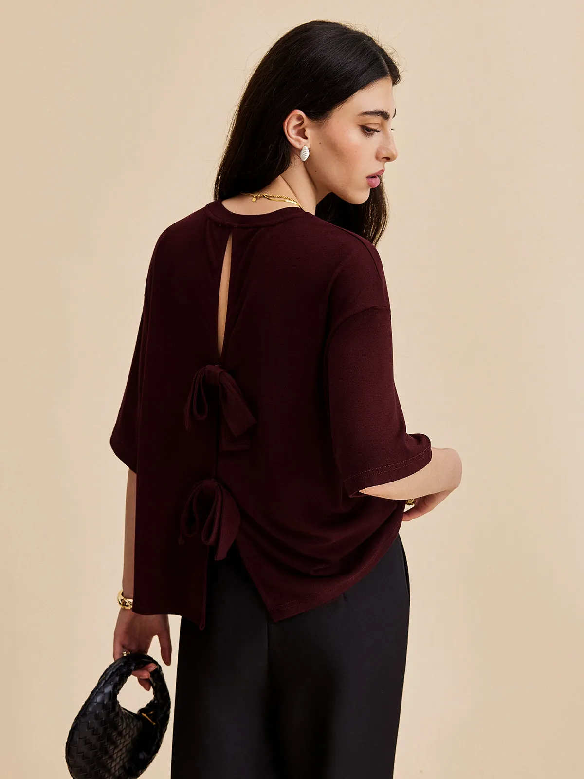 Split Back Tie Knot Top sold by COMMENSE