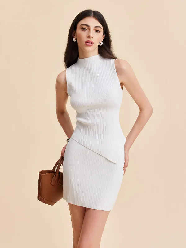 Asymmetrical Hem Knit Skirt Set sold by COMMENSE