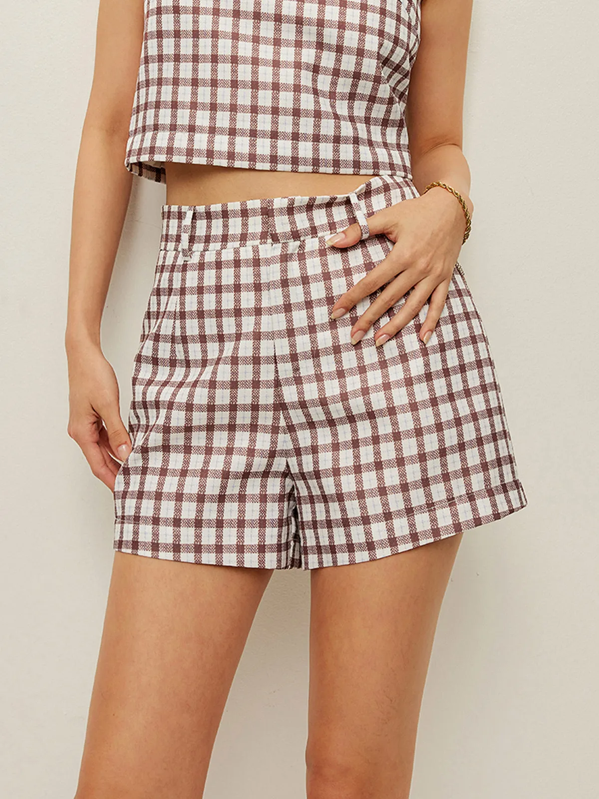Checkerboard Sleeveless Crop Top With Shorts Set sold by COMMENSE product image thumbnail 4