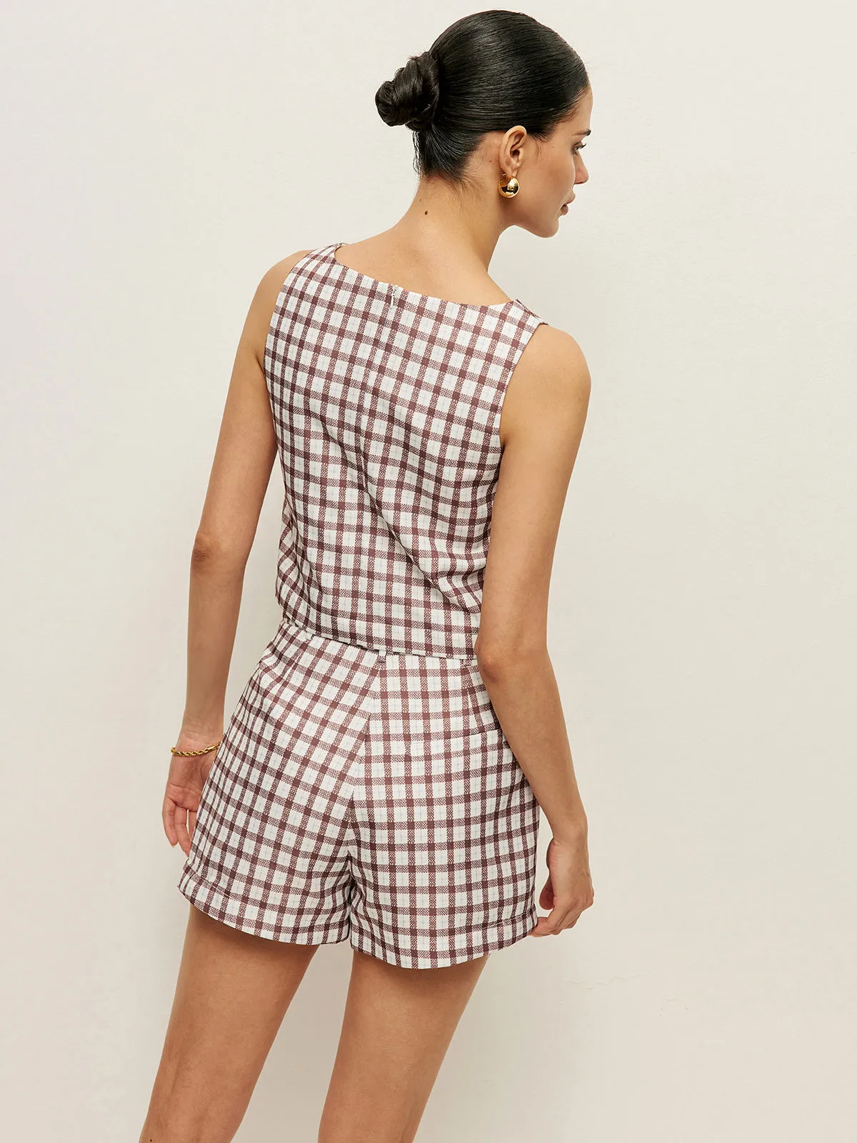 Checkerboard Sleeveless Crop Top With Shorts Set sold by COMMENSE product image thumbnail 5