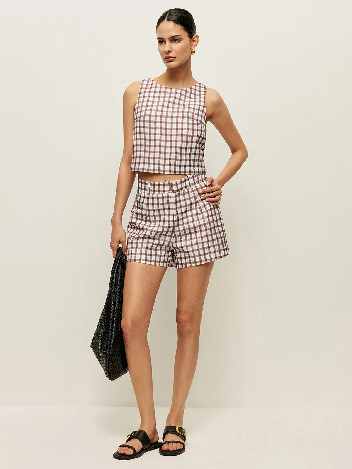Checkerboard Sleeveless Crop Top With Shorts Set sold by COMMENSE product image thumbnail 2