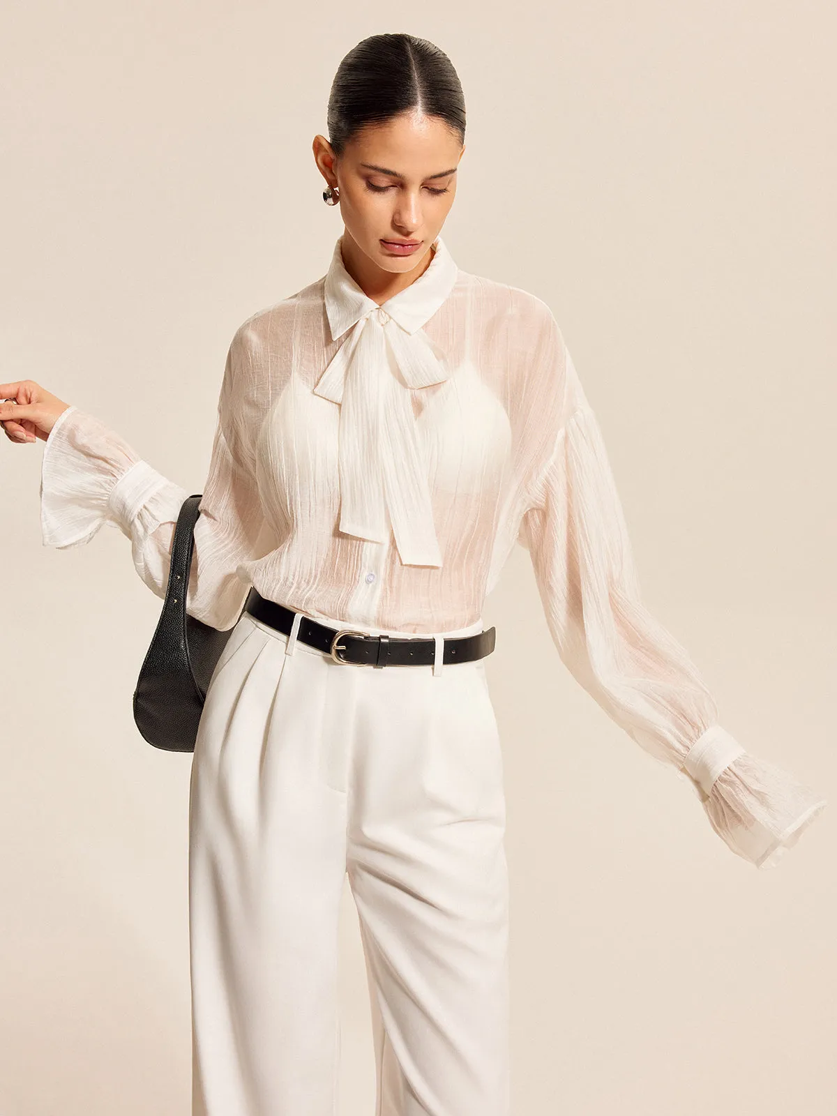 Sheer Bow Tie Blouse sold by COMMENSE