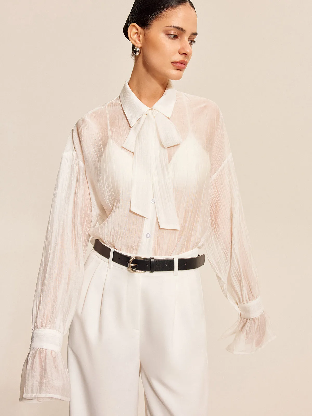 Sheer Bow Tie Blouse sold by COMMENSE product image thumbnail 4