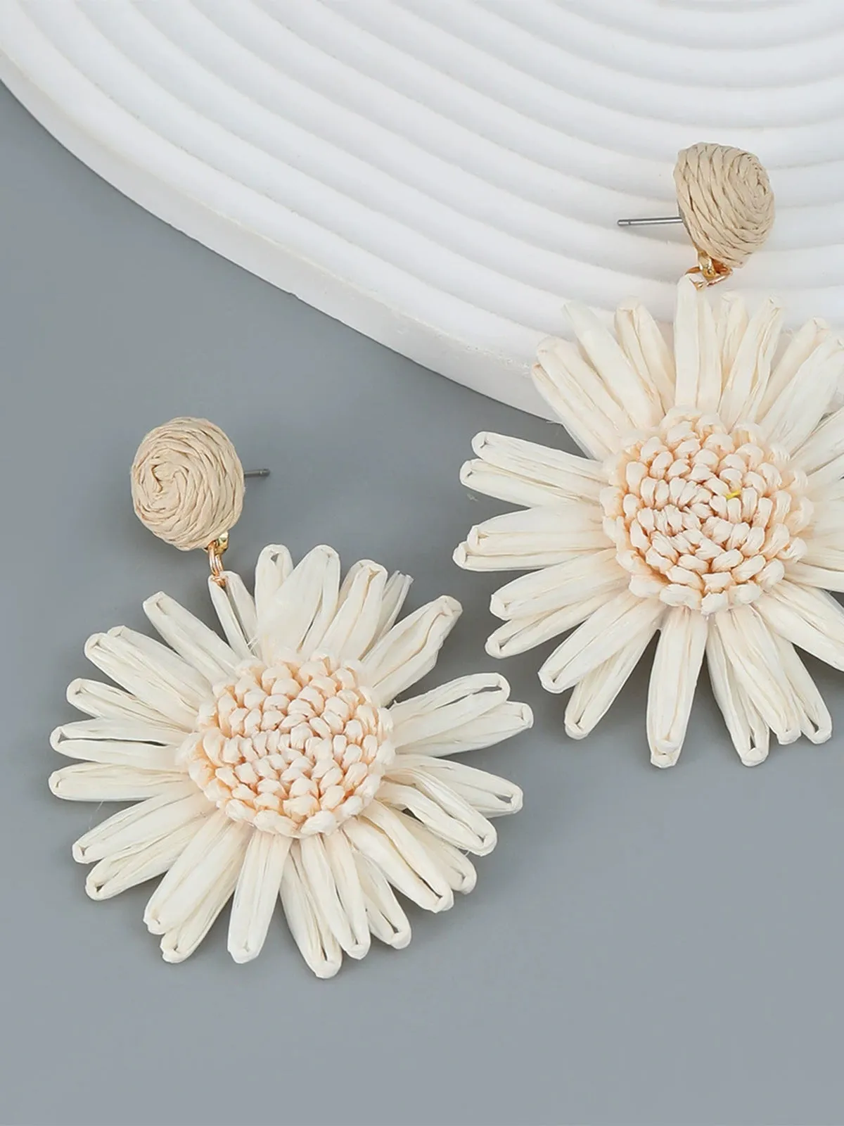 Raffia Flower Drop Earrings sold by COMMENSE product image thumbnail 3