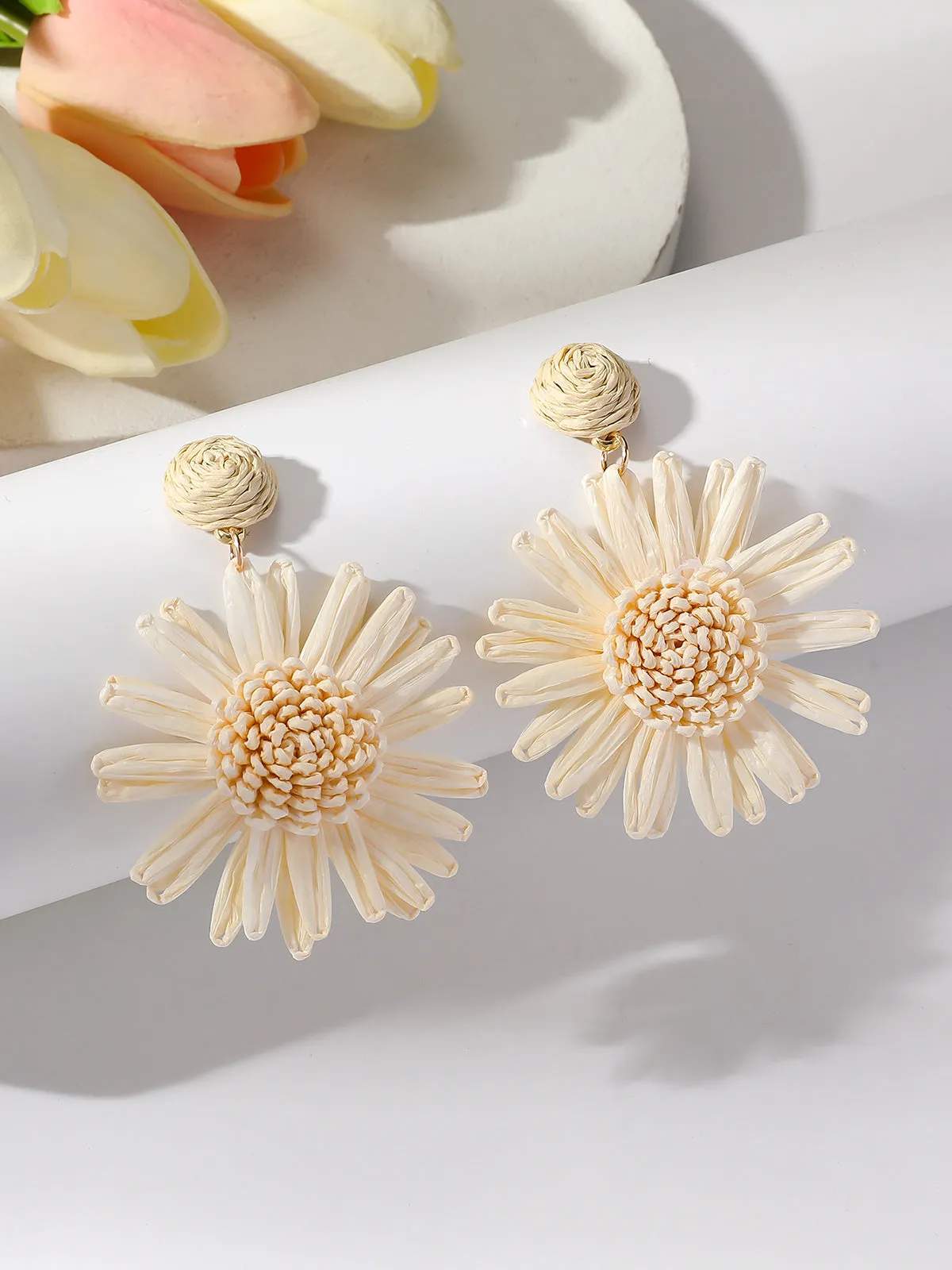 Raffia Flower Drop Earrings sold by COMMENSE product image thumbnail 2