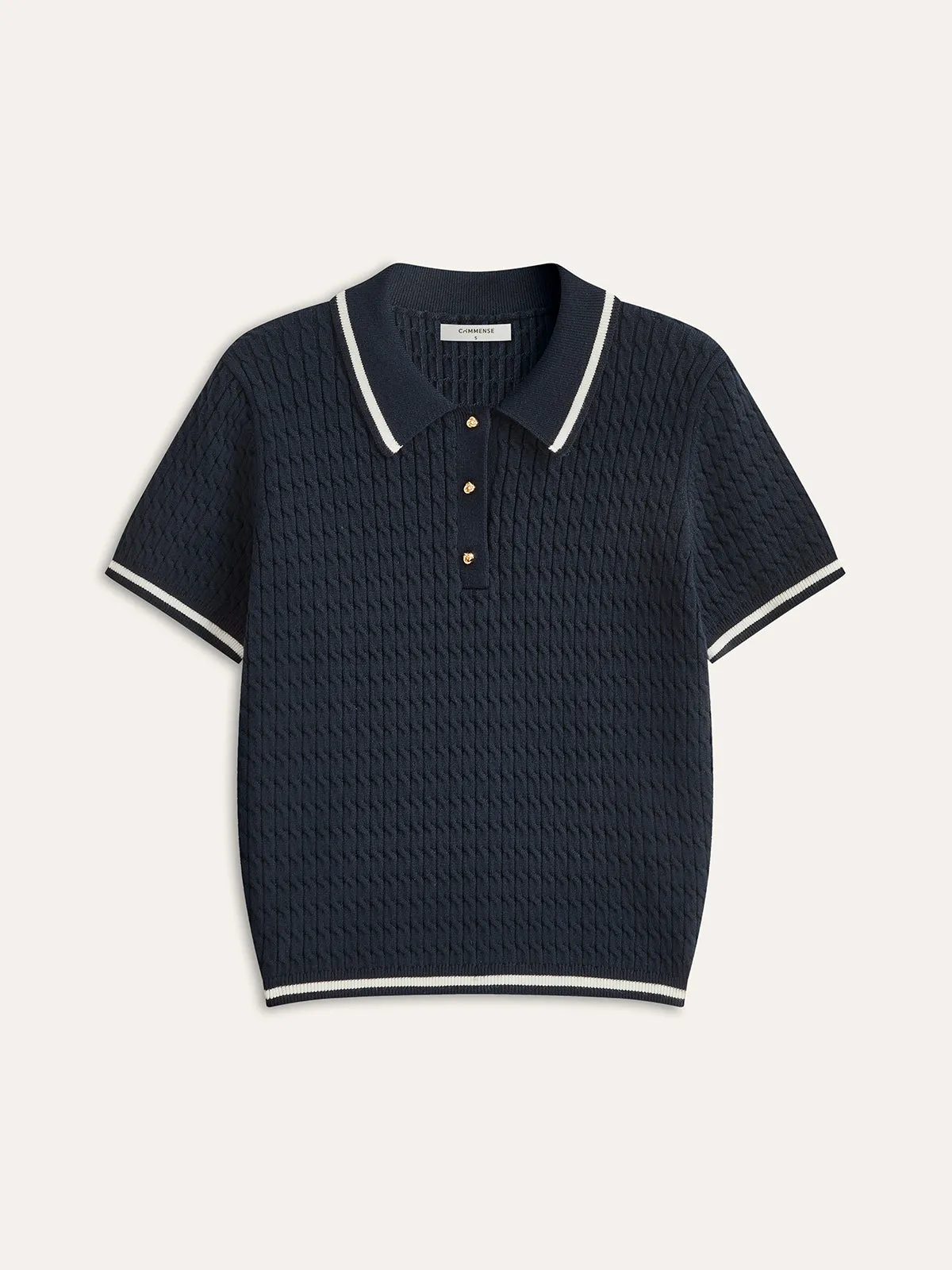 Ribbed Knit Polo Shirt sold by COMMENSE