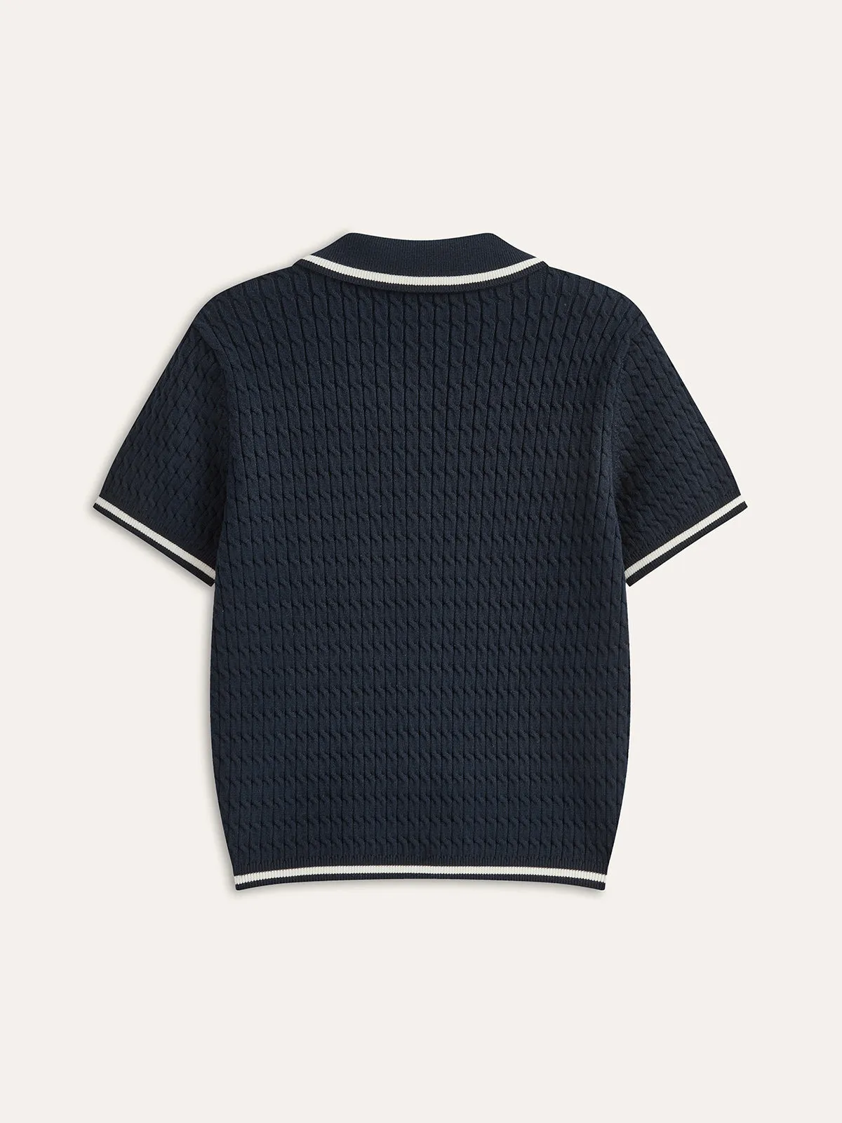 Ribbed Knit Polo Shirt sold by COMMENSE product image thumbnail 2