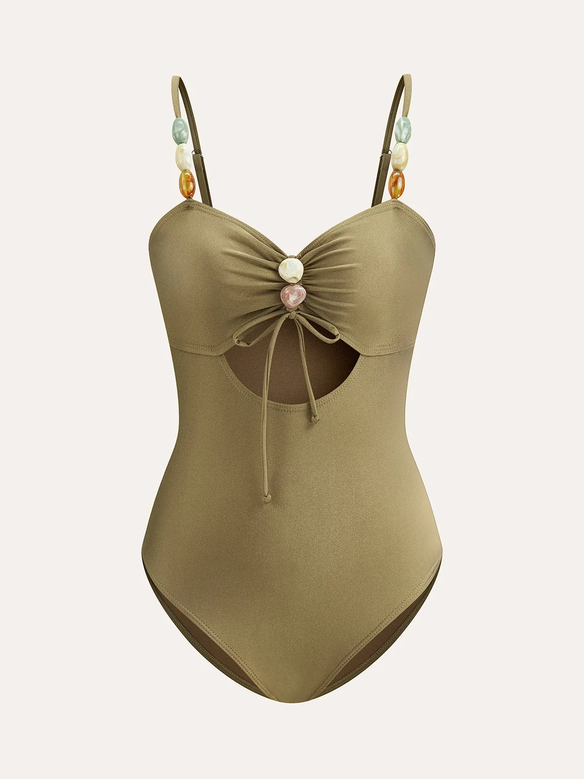Beaded Strap Cut-out One-Piece Swimsuit sold by COMMENSE