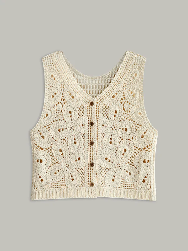 Crochet Buttoned Vest sold by COMMENSE